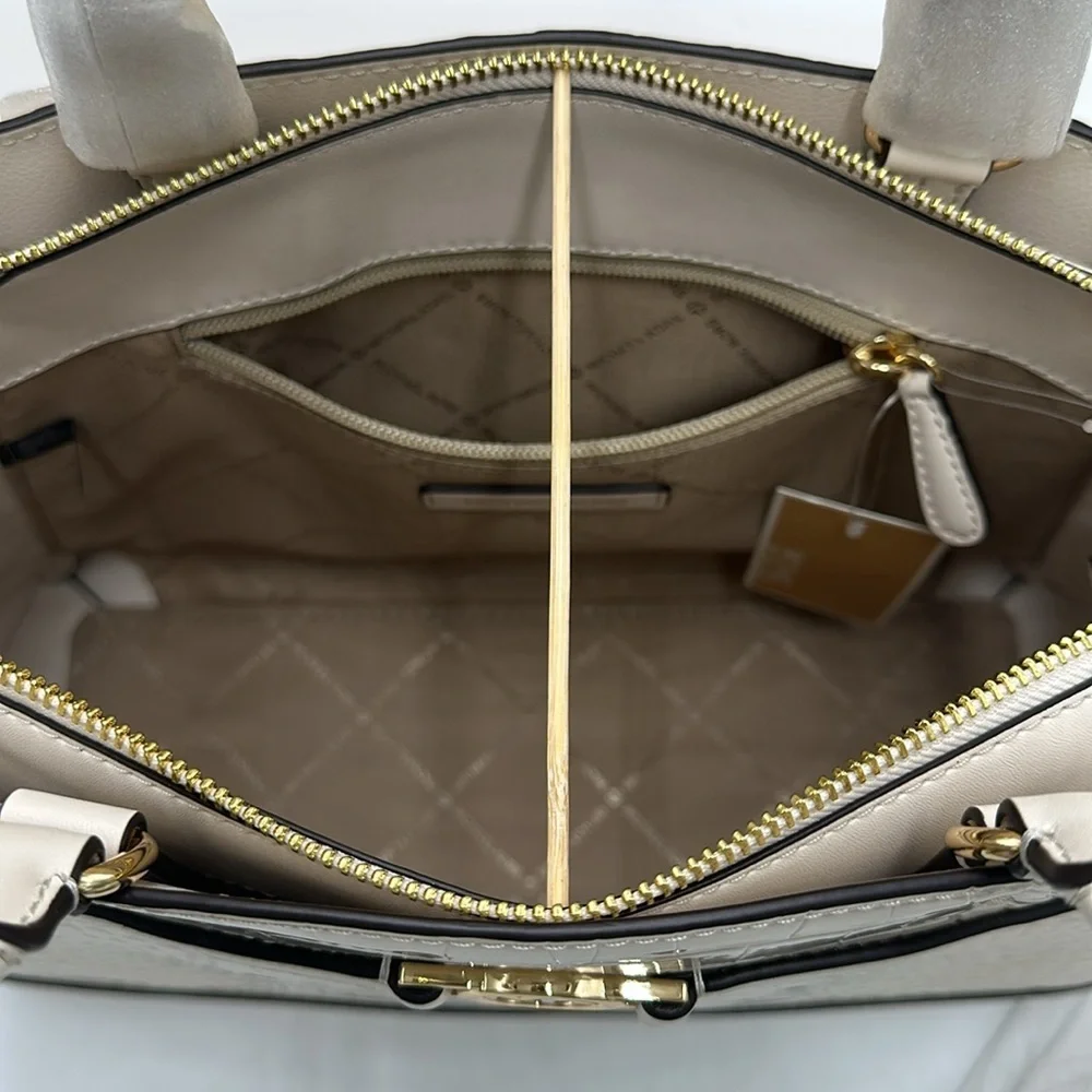 MICHAEL KORS Reed Large Leather Belted Satchel Crossbody Handbag Center Zip